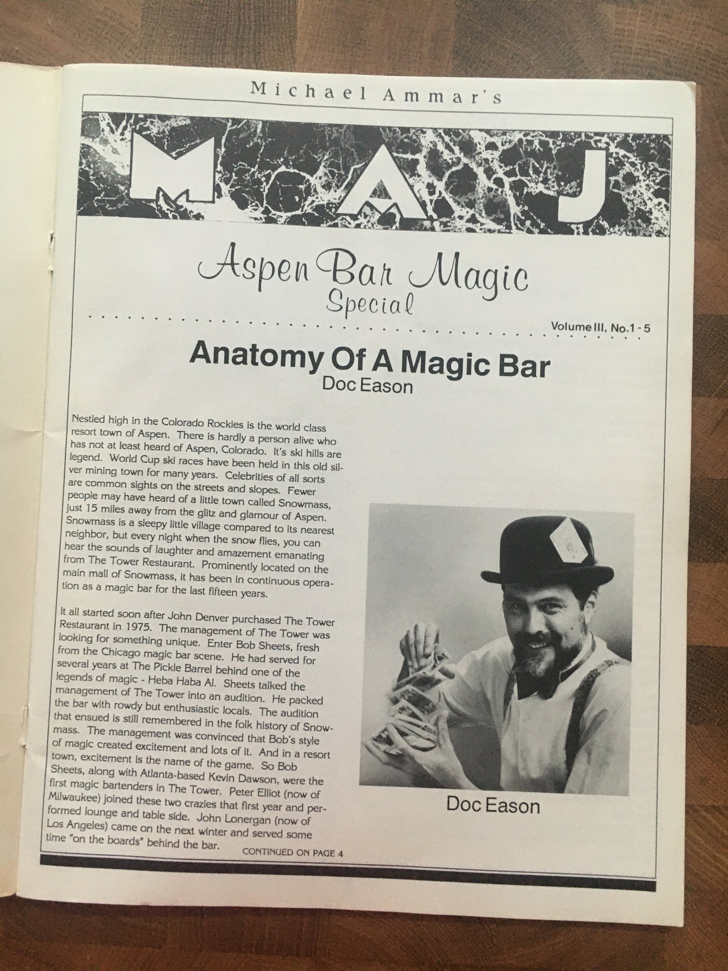 Aspen Bar Magic - Michael Ammar Magical Arts Journal Special Issue