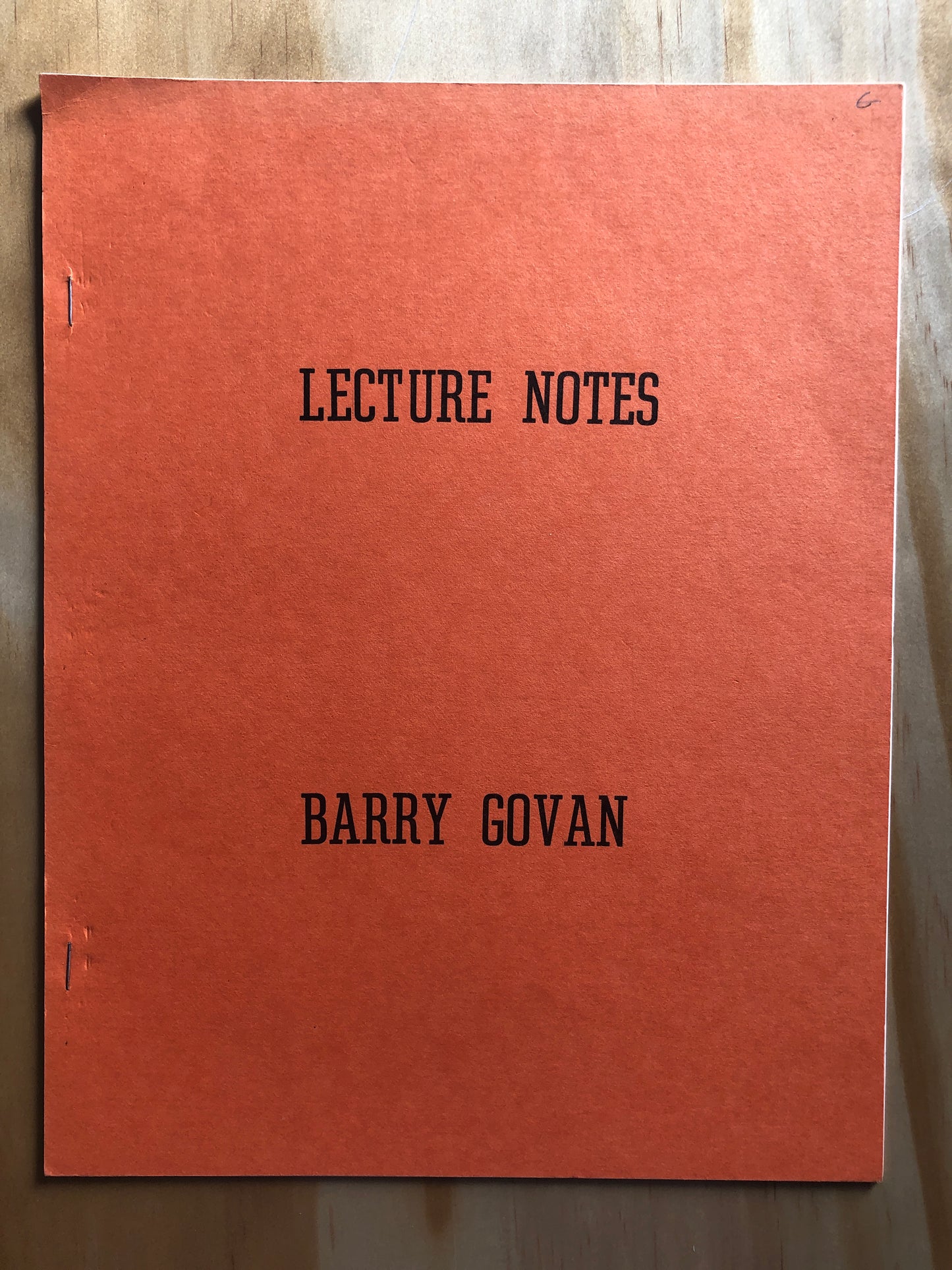Lecture Notes - Barry Govan