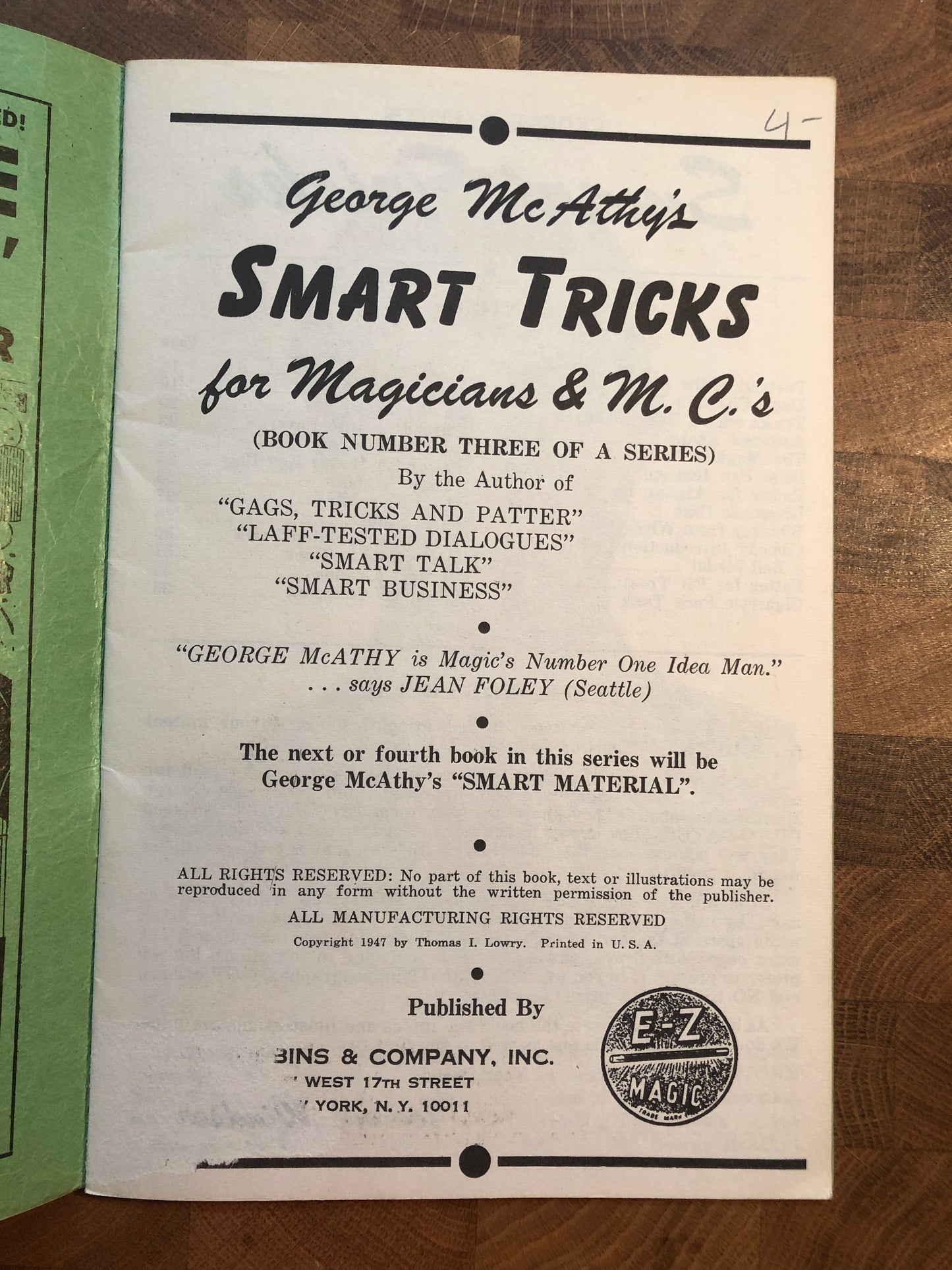 Smart Tricks for Magicians & M.C.'s - George McAthy
