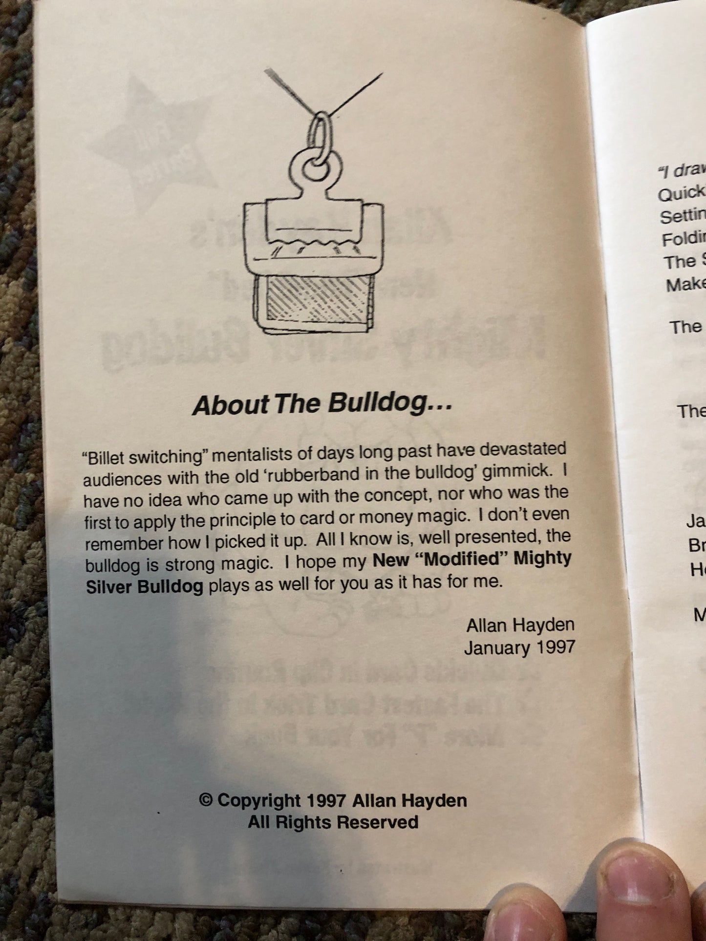 Allan Hayden's New "Modified" Mighty Silver Bulldog (book only, no gimmick)