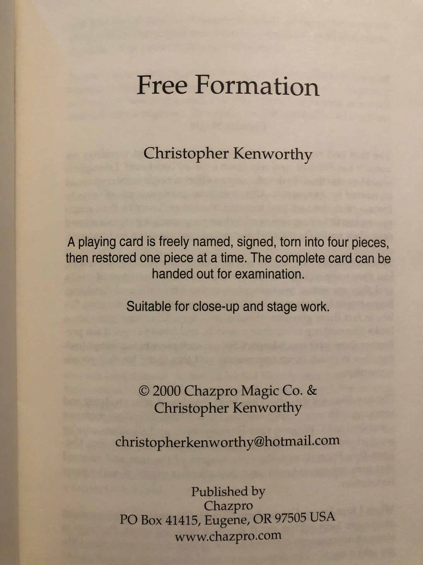 Free Formation - Christopher Kenworthy