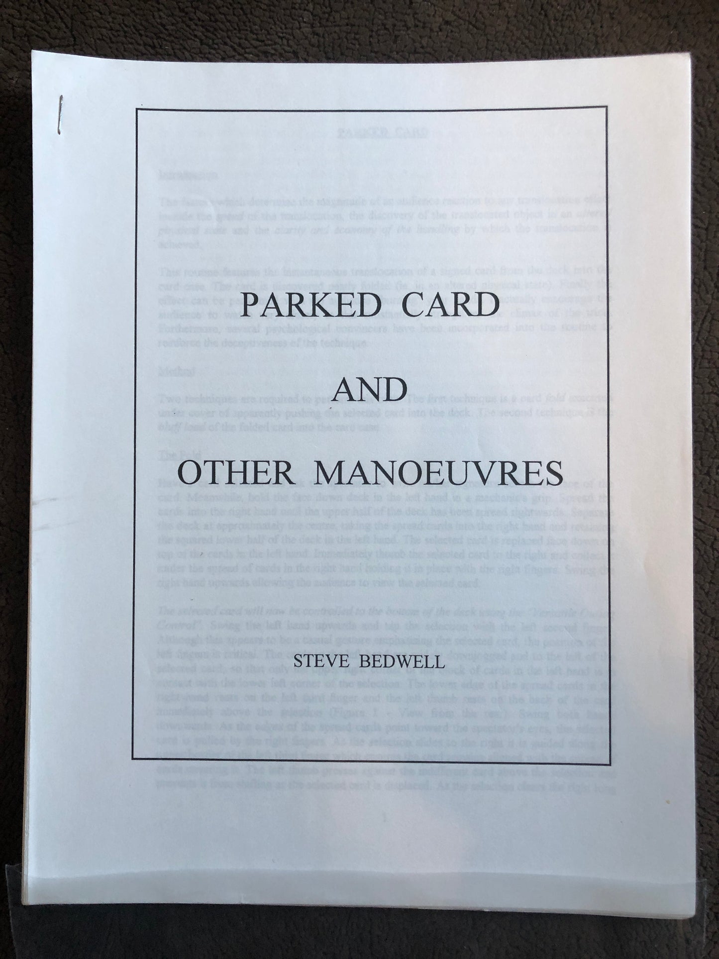 Parked Card And Other Maneuvers - Steve Bedwell